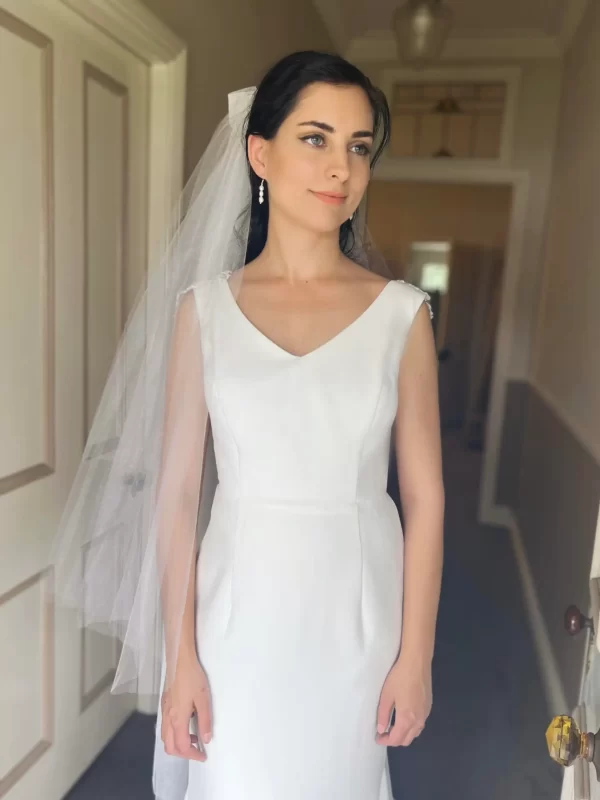 Lydia Pearl Earrings being modeled by a bride