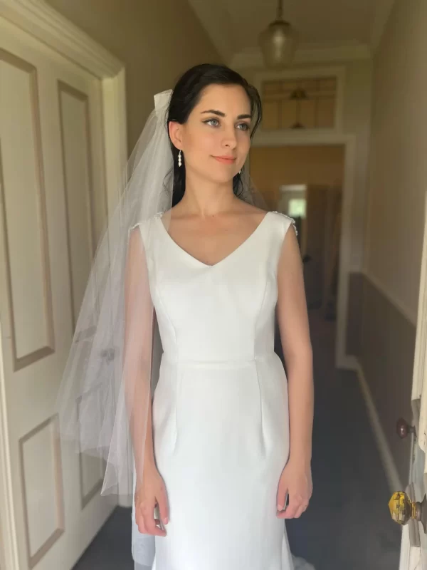 Lydia Pearl Earrings being modeled by a bride